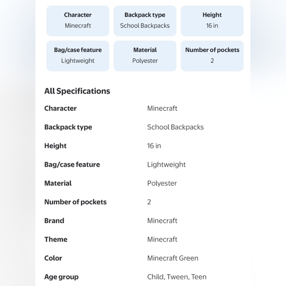 Minecraft Backpack - Picture 7 of 8